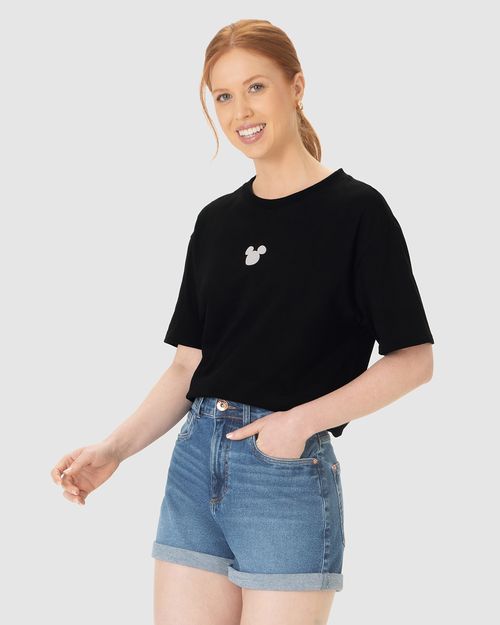 Camiseta Boxy Feminina Mickey Mouse Em Algodão
