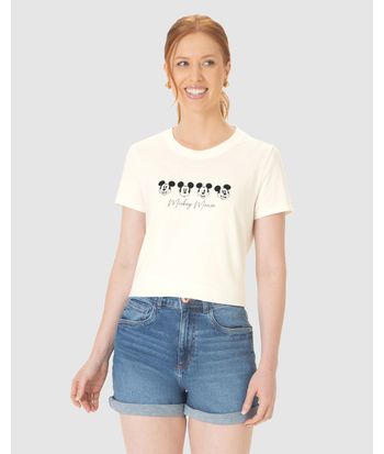 Camiseta Feminina Estampa Frontal Mickey Mouse Em Algodão