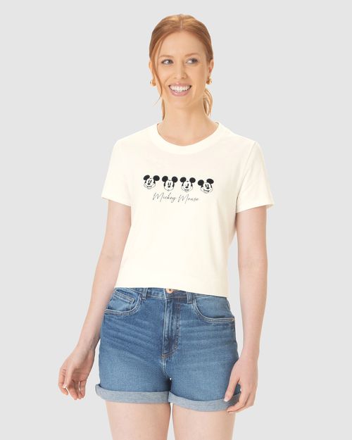 Camiseta Feminina Estampa Frontal Mickey Mouse Em Algodão