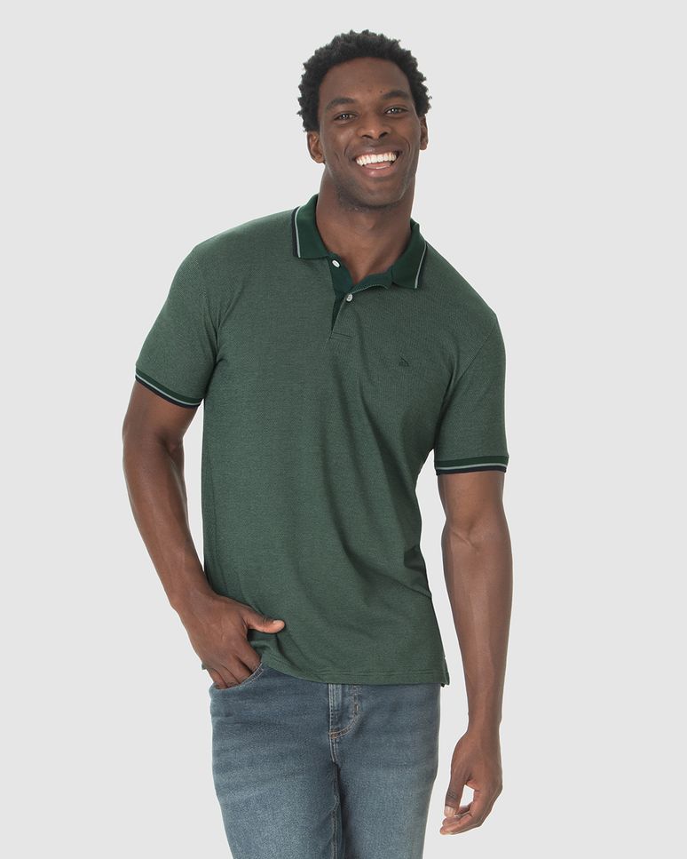 Camisa Polo Masculina Abertura Lateral Em Piquet Pontilhado