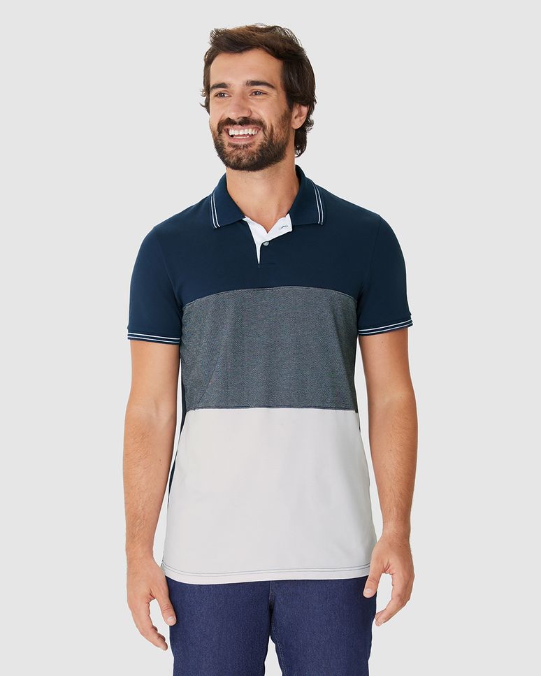 Camisa Polo Masculina Slim Bicolor Em Piquet Stretch