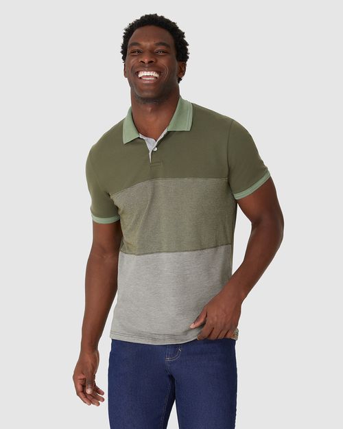 Camisa Polo Masculina Slim Bicolor Em Piquet Stretch