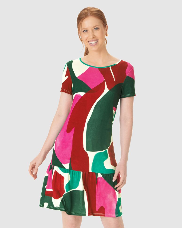 Vestido Feminino Evasê Estampa Geométrica Em Viscose Stretch