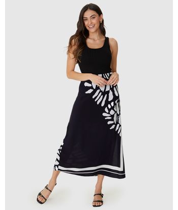 Saia Midi Feminina Estampada Fenda Lateral Em Viscose