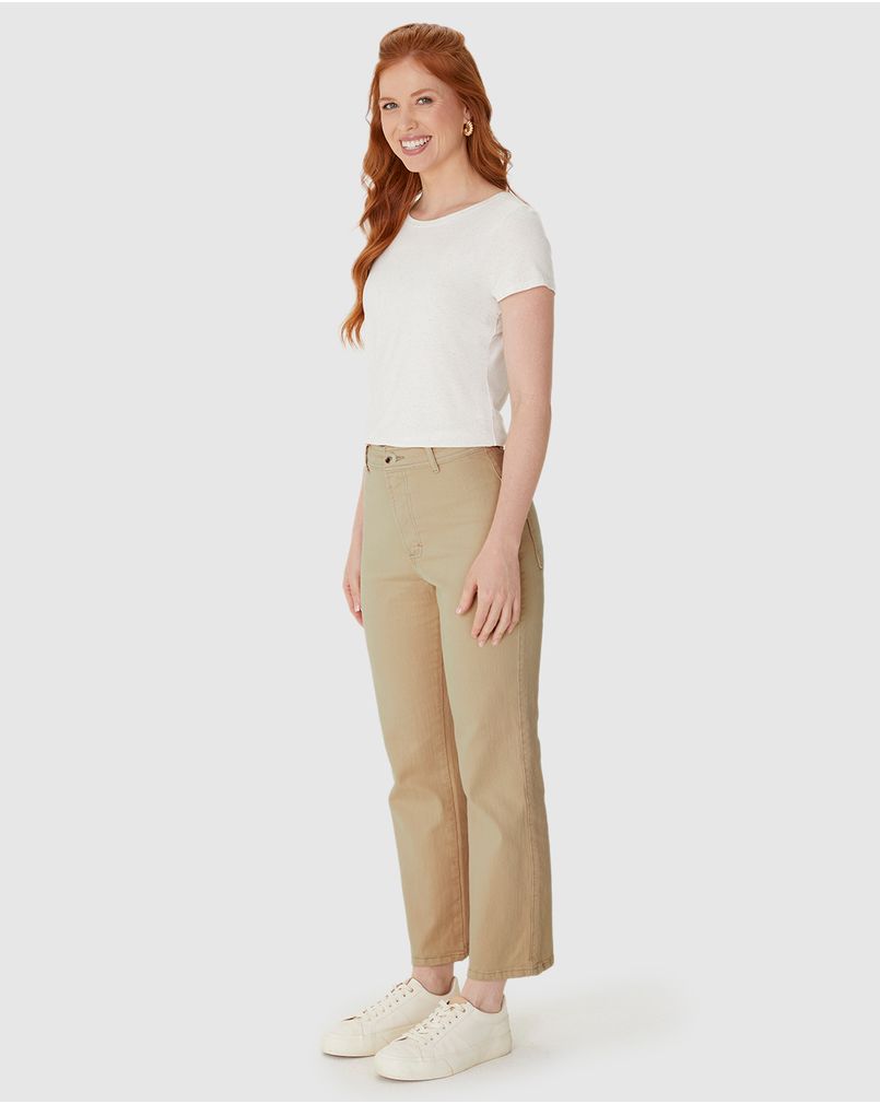 パンツ wjk easy cropped pants beige L Calça Straight Cropped Feminina Bolso Funcional Em Sarja Com
