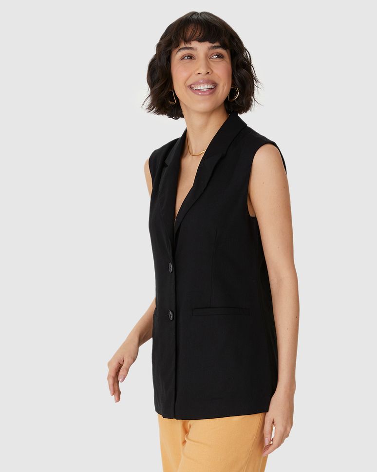 Colete Alongado Feminino Alfaiataria Em Viscolinho