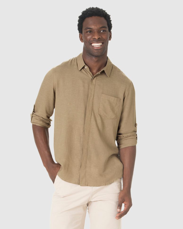 Camisa Masculina Regular Manga Longa Em Viscolinho