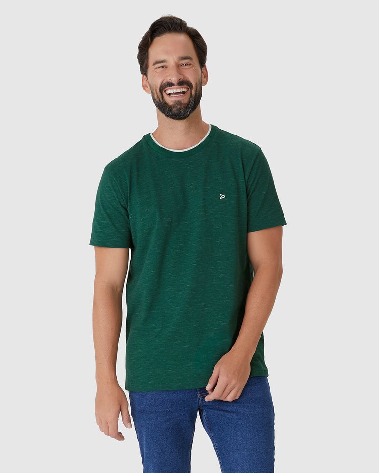 Camiseta Básica Masculina Decote Retilínea Em Malha Listrada Eco