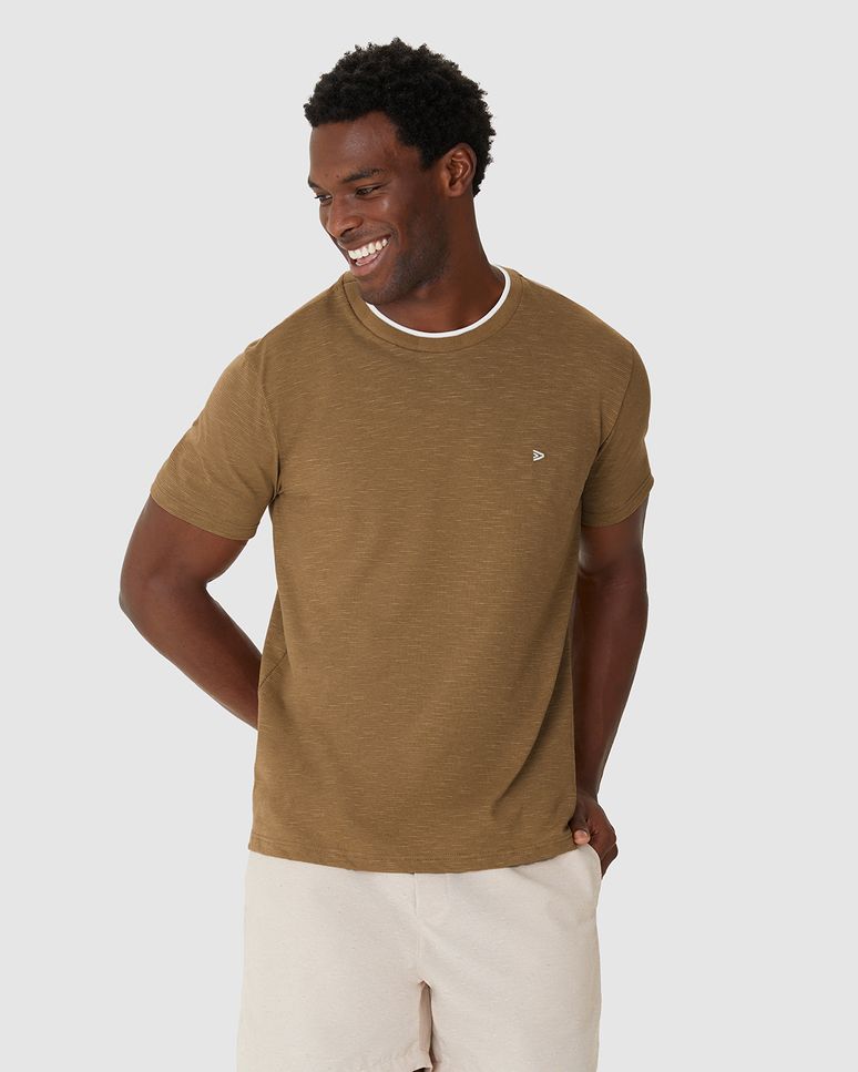 Camiseta Básica Masculina Decote Retilínea Em Malha Listrada Eco