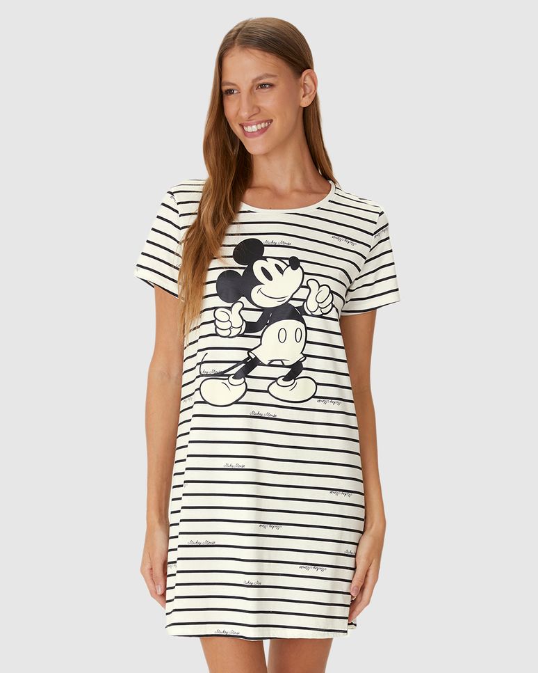 Camisola Feminina Mickey Estampa Listrada Em Malha Algodão