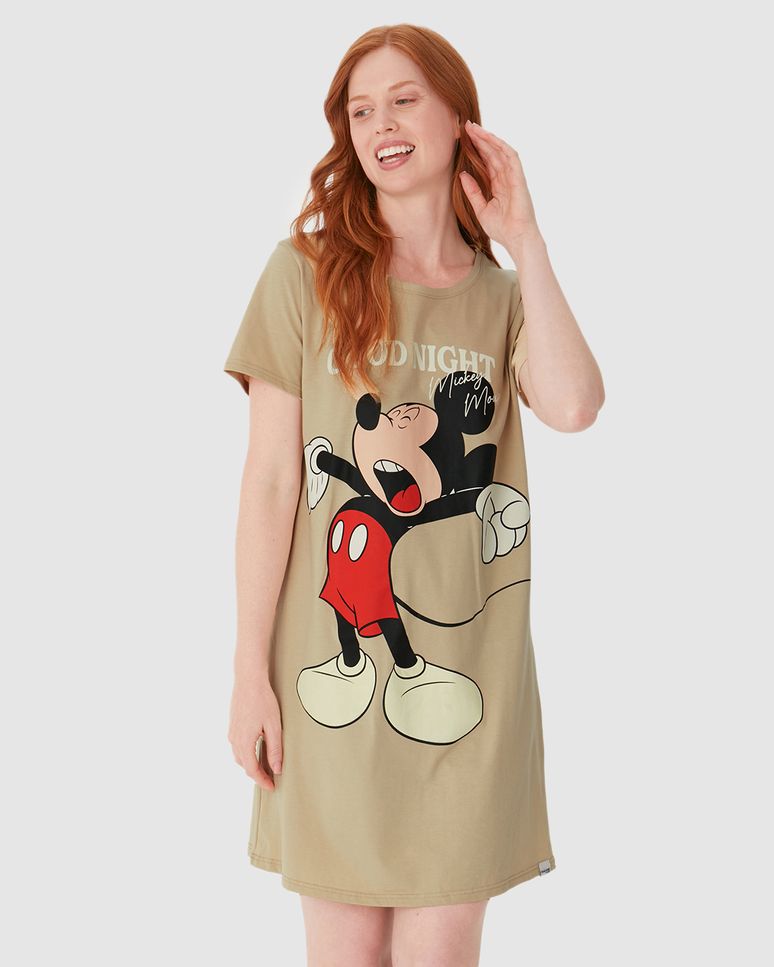 Camisola Feminina Mickey Good Night Em Malha Algodão