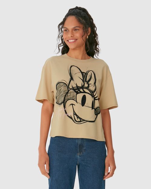 Camiseta Boxy Feminina Estampa Minnie Mouse Em Algodão