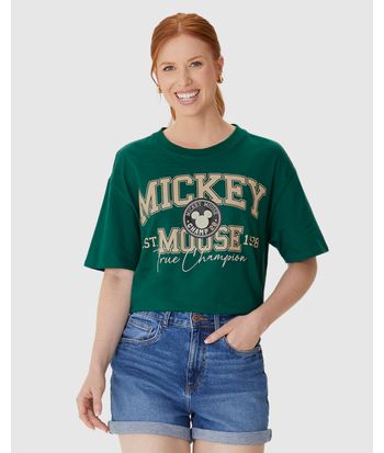 Camiseta Boxy Feminina Mickey True Champion Em Algodão