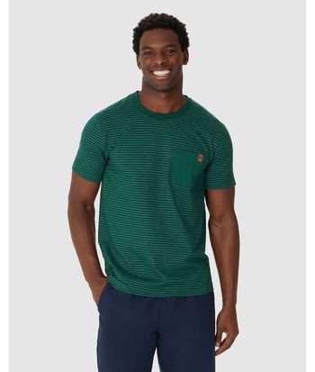 Camiseta Masculina Bolso Peitoral Em Moletinho Listrado
