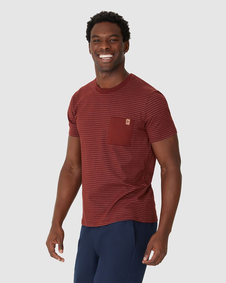 Camiseta Masculina Bolso Peitoral Em Moletinho Listrado