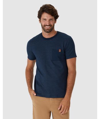 Camiseta Masculina Bolso Peitoral Em Moletinho Listrado