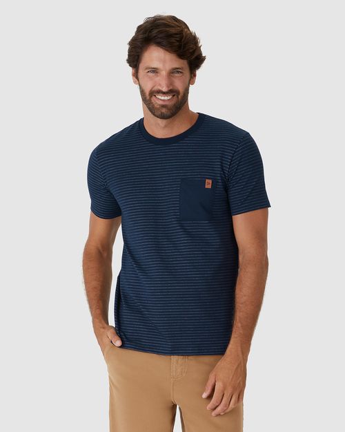 Camiseta Masculina Bolso Peitoral Em Moletinho Listrado