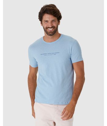Camiseta Masculina Estampa Frontal E Costas Em Malha Linho