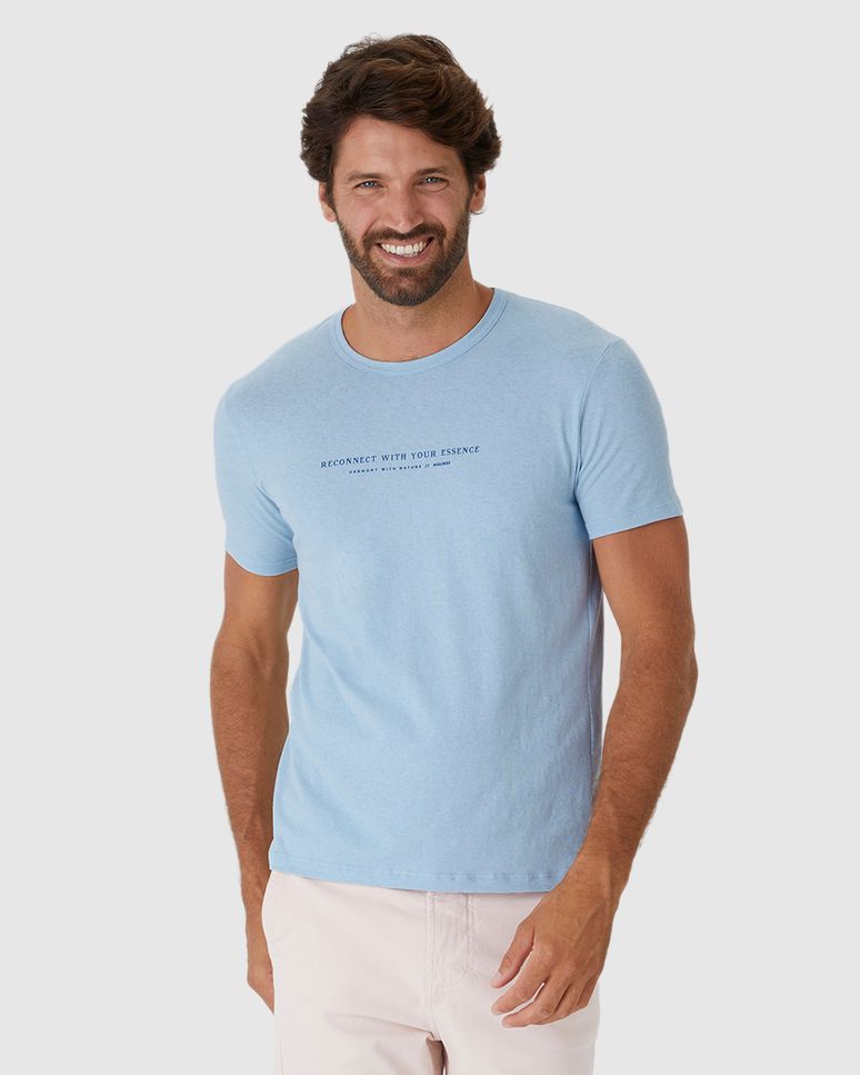 Camiseta Masculina Estampa Frontal E Costas Em Malha Linho