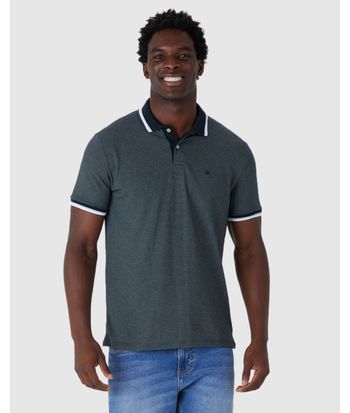 Camisa Polo Masculina Abertura Lateral Em Piquet Pontilhado