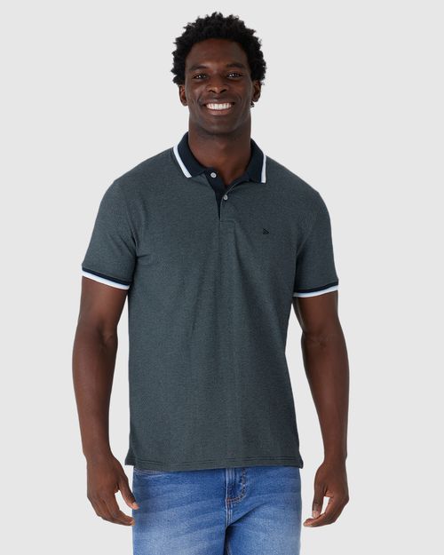 Camisa Polo Masculina Abertura Lateral Em Piquet Pontilhado