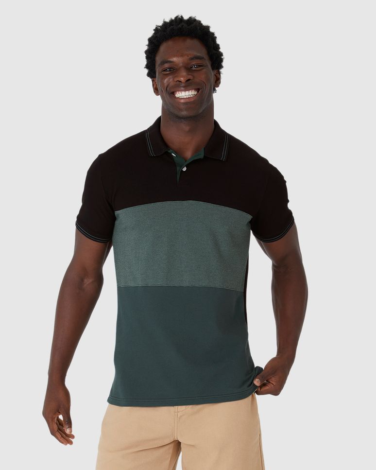 Camisa Polo Masculina Slim Bicolor Em Piquet Stretch