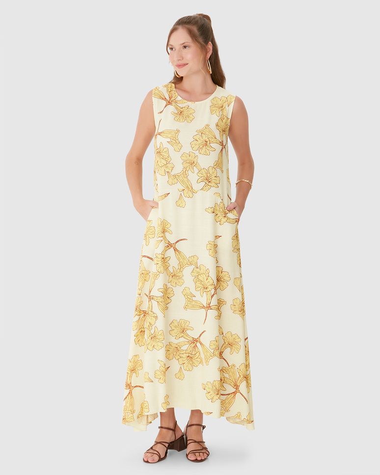 Vestido Midi Feminino Bolso Funcional Em Viscolinho Texturizado