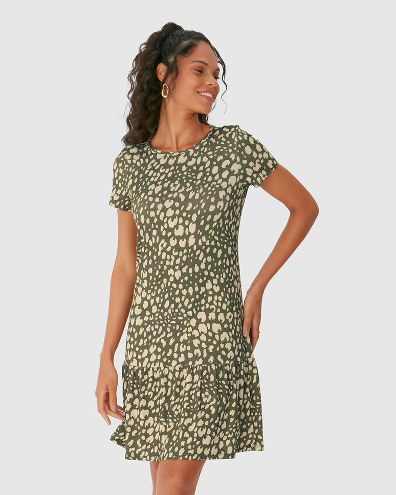 Vestido Feminino Evasê Estampa Animal Print Em Viscose Stretch