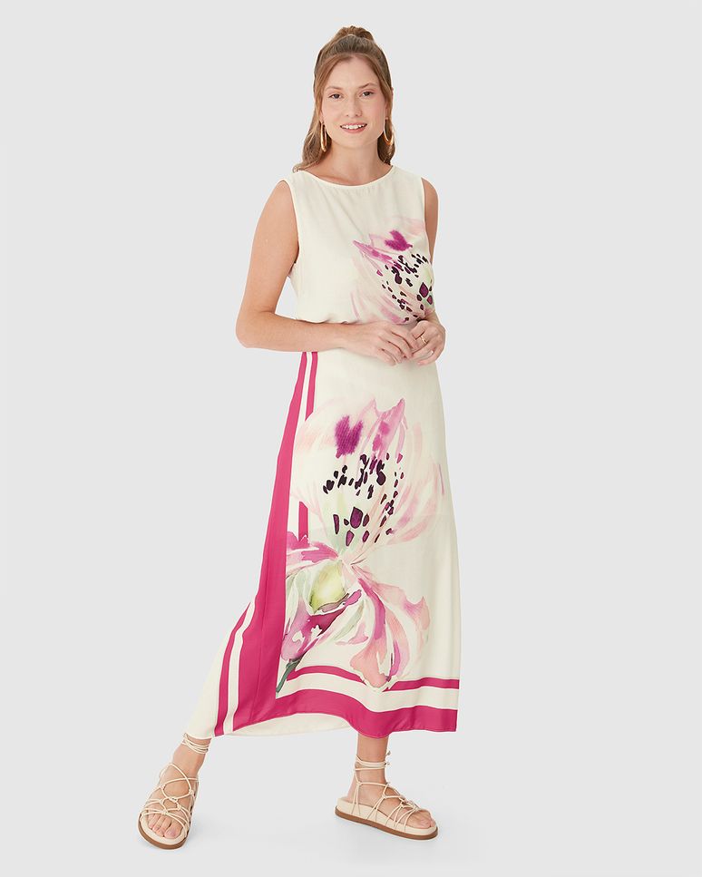 Saia Midi Feminina Estampada Fenda Lateral Em Viscose