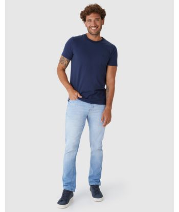 Calça Masculina Slim Cintura Média Em Jeans Com Elastano