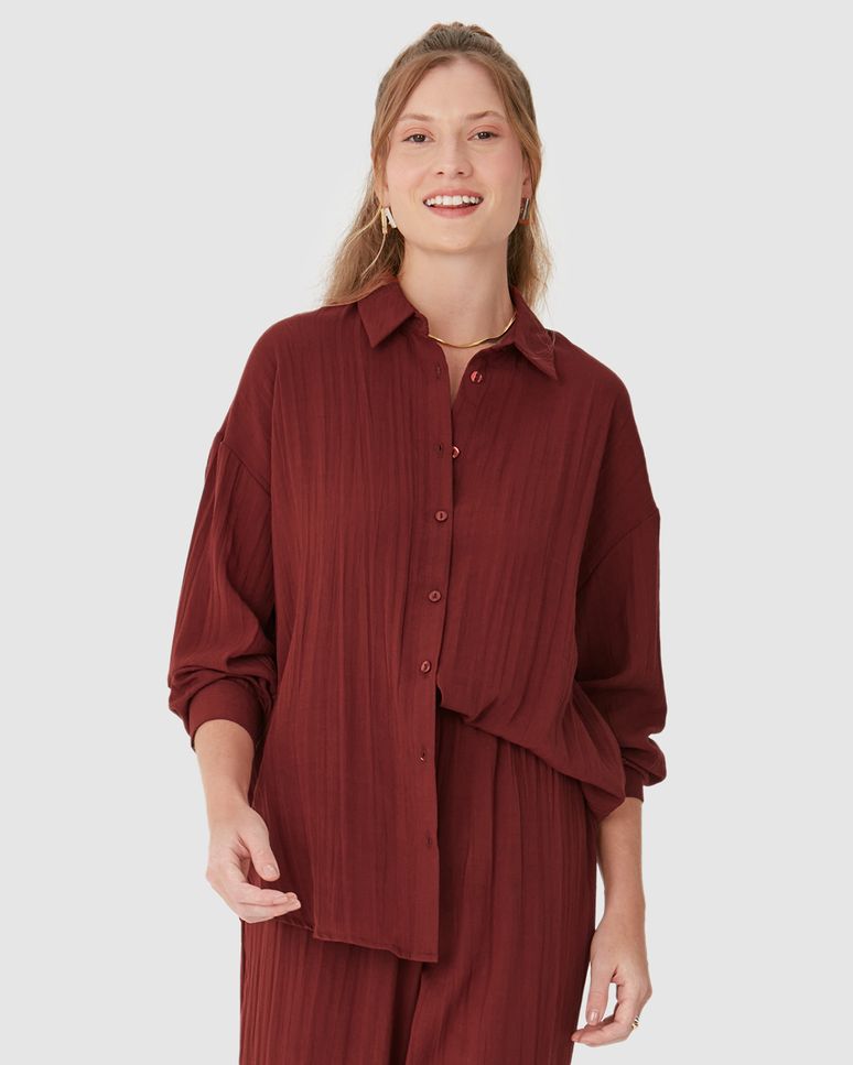 Camisa Alongada Feminina Manga Longa Em Tecido Linho