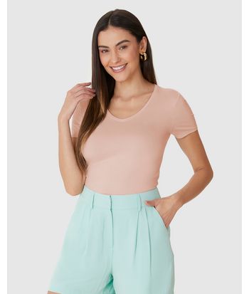Blusa Básica Feminina Decote V Em Viscose Stretch