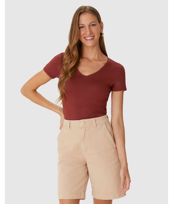 Blusa Básica Feminina Decote V Em Viscose Stretch