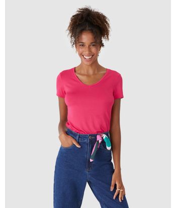 Blusa Básica Feminina Decote V Em Viscose Stretch