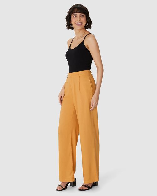 Calça Alfaiataria Feminina Cintura Alta Em Viscolinho