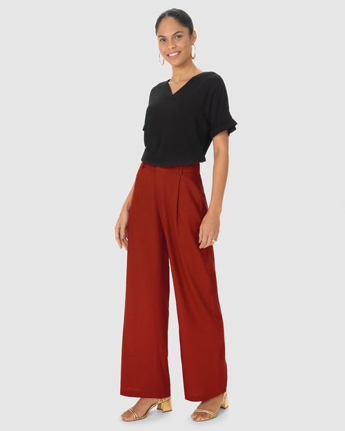 Calça Alfaiataria Feminina Cintura Alta Em Viscolinho