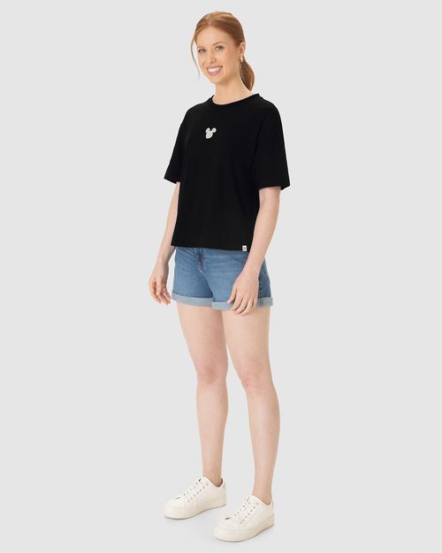 Camiseta Boxy Feminina Mickey Mouse Em Algodão