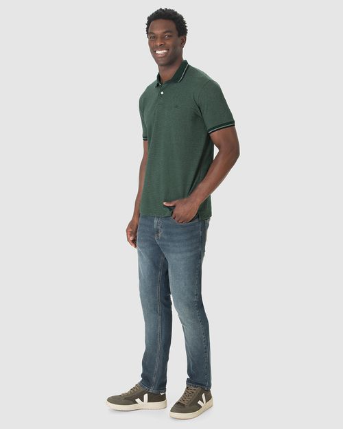 Camisa Polo Masculina Abertura Lateral Em Piquet Pontilhado