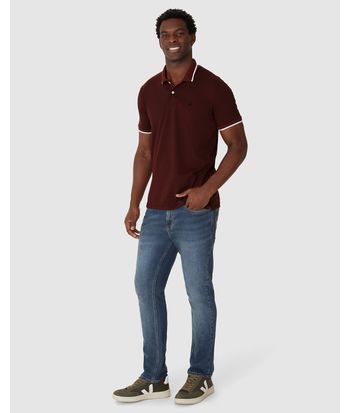 Camisa Polo Masculina Abertura Lateral Em Piquet Pontilhado