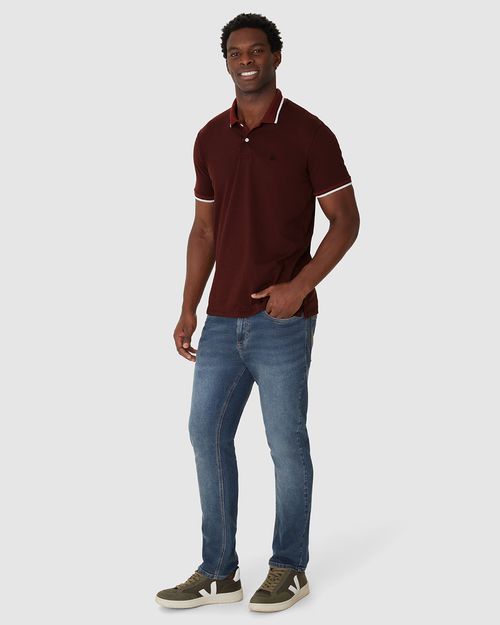 Camisa Polo Masculina Abertura Lateral Em Piquet Pontilhado