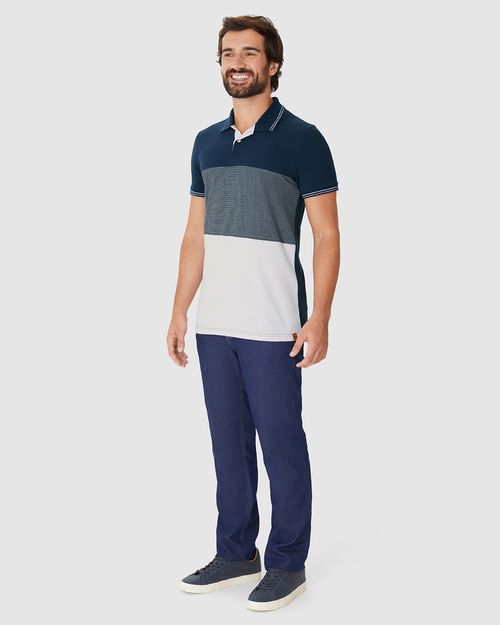Camisa Polo Masculina Slim Bicolor Em Piquet Stretch