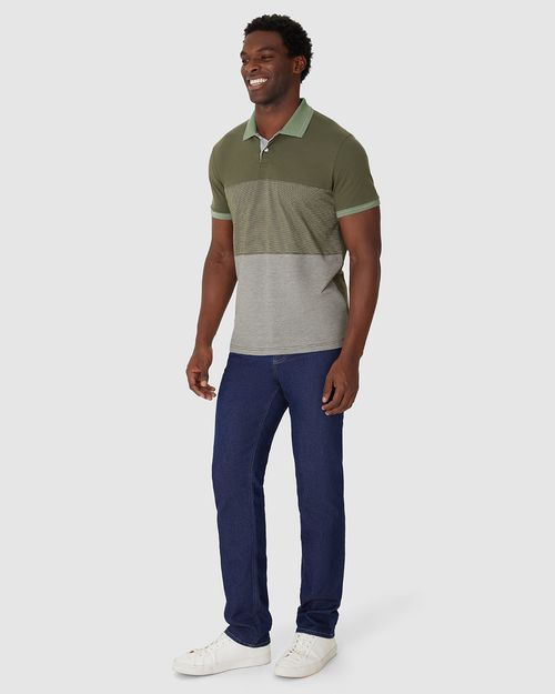 Camisa Polo Masculina Slim Bicolor Em Piquet Stretch