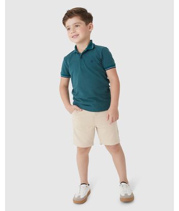 Bermuda Infantil Menino Chino Cadarço Funcional Em Linho Malwee Kids