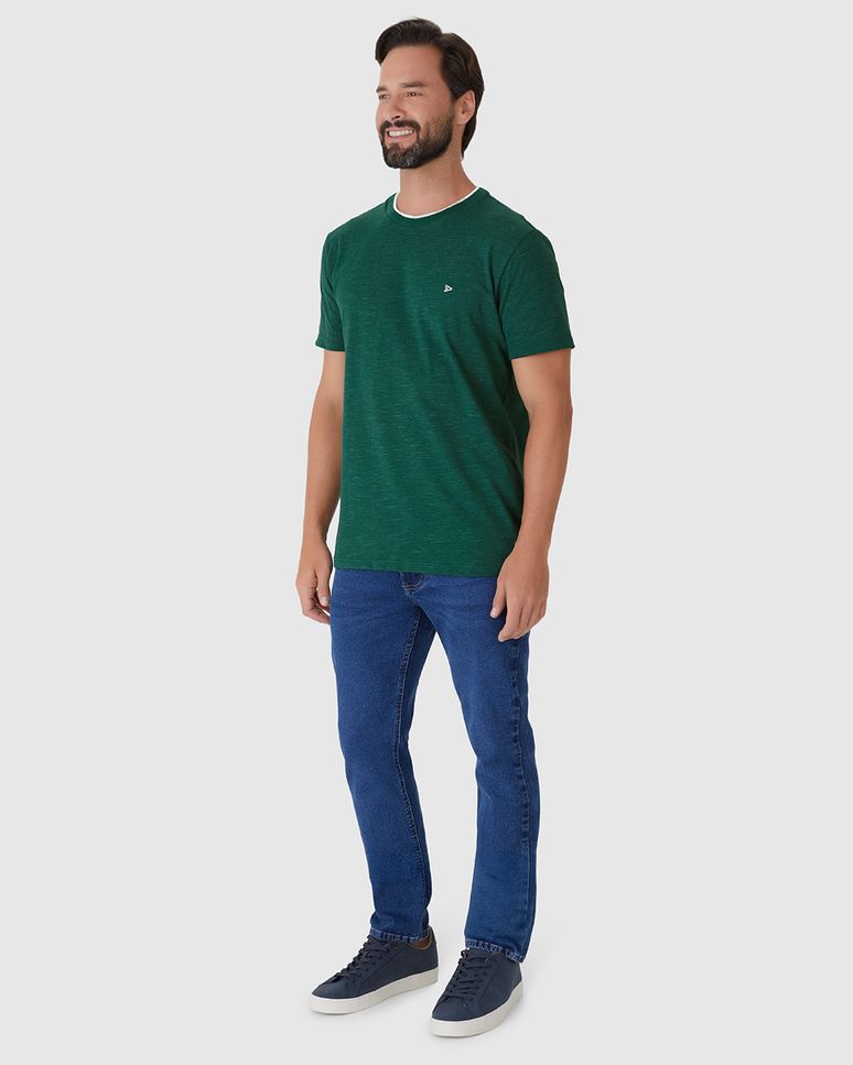 Camiseta Básica Masculina Decote Retilínea Em Malha Listrada Eco