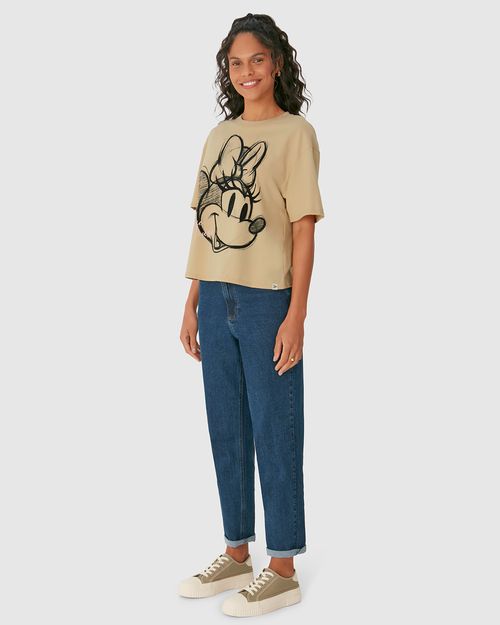 Camiseta Boxy Feminina Estampa Minnie Mouse Em Algodão
