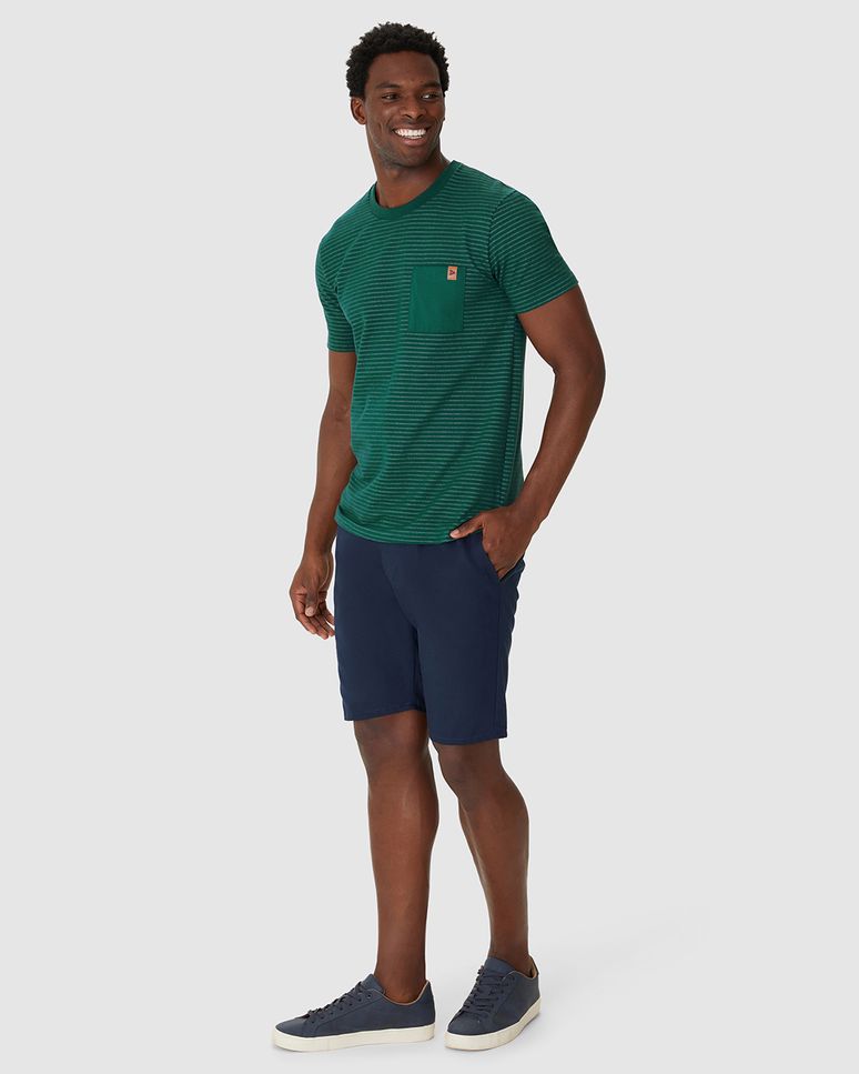 Camiseta Masculina Bolso Peitoral Em Moletinho Listrado