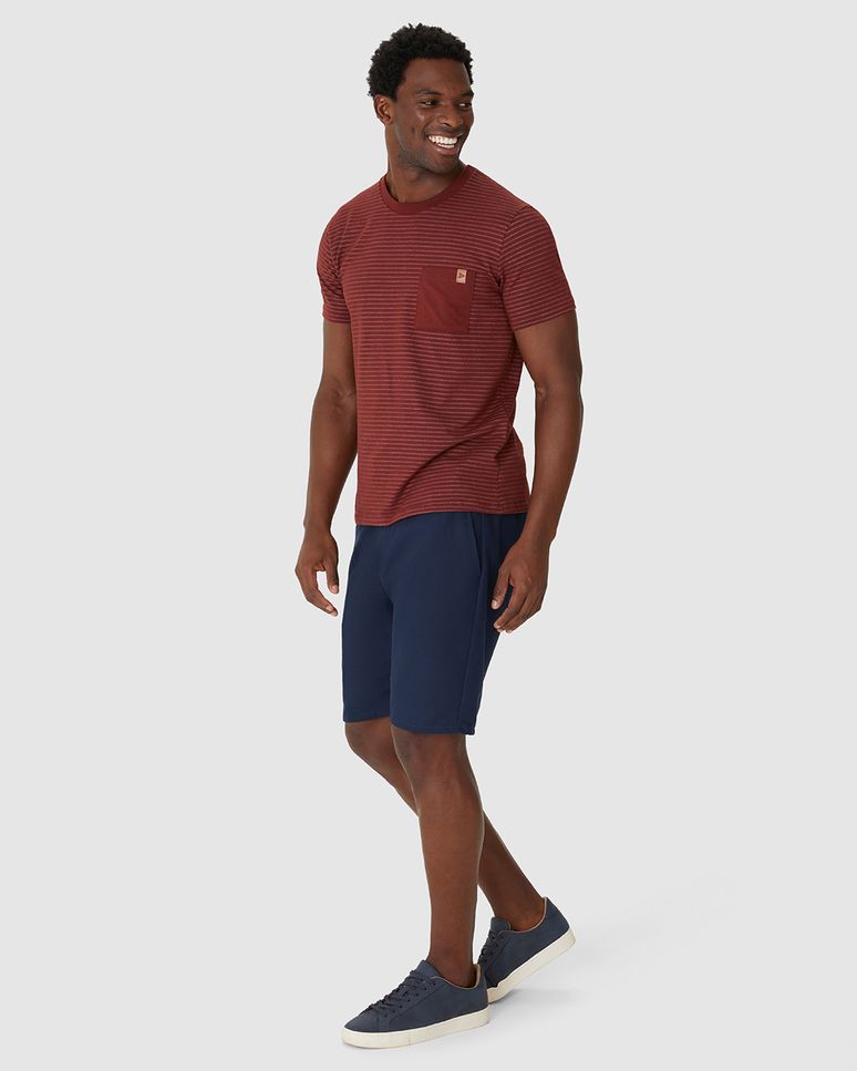 Camiseta Masculina Bolso Peitoral Em Moletinho Listrado