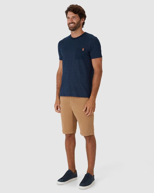 Camiseta Masculina Bolso Peitoral Em Moletinho Listrado