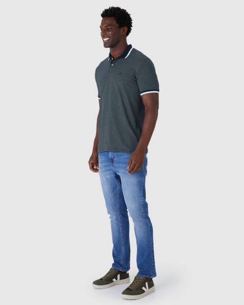 Camisa Polo Masculina Abertura Lateral Em Piquet Pontilhado
