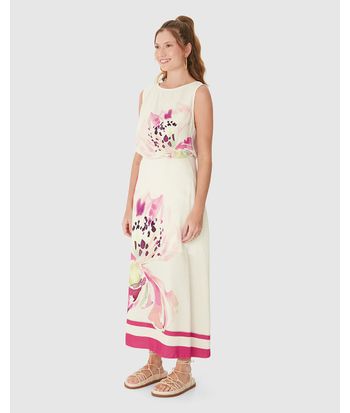 Saia Midi Feminina Estampada Fenda Lateral Em Viscose